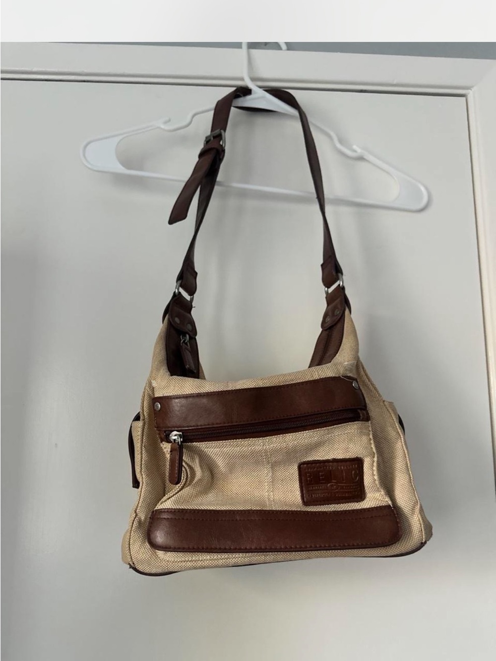 Relic Beige and Brown Canvas Messenger Bag